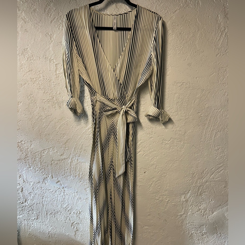 Mango Black & Cream Striped Wrap Maxi Dress